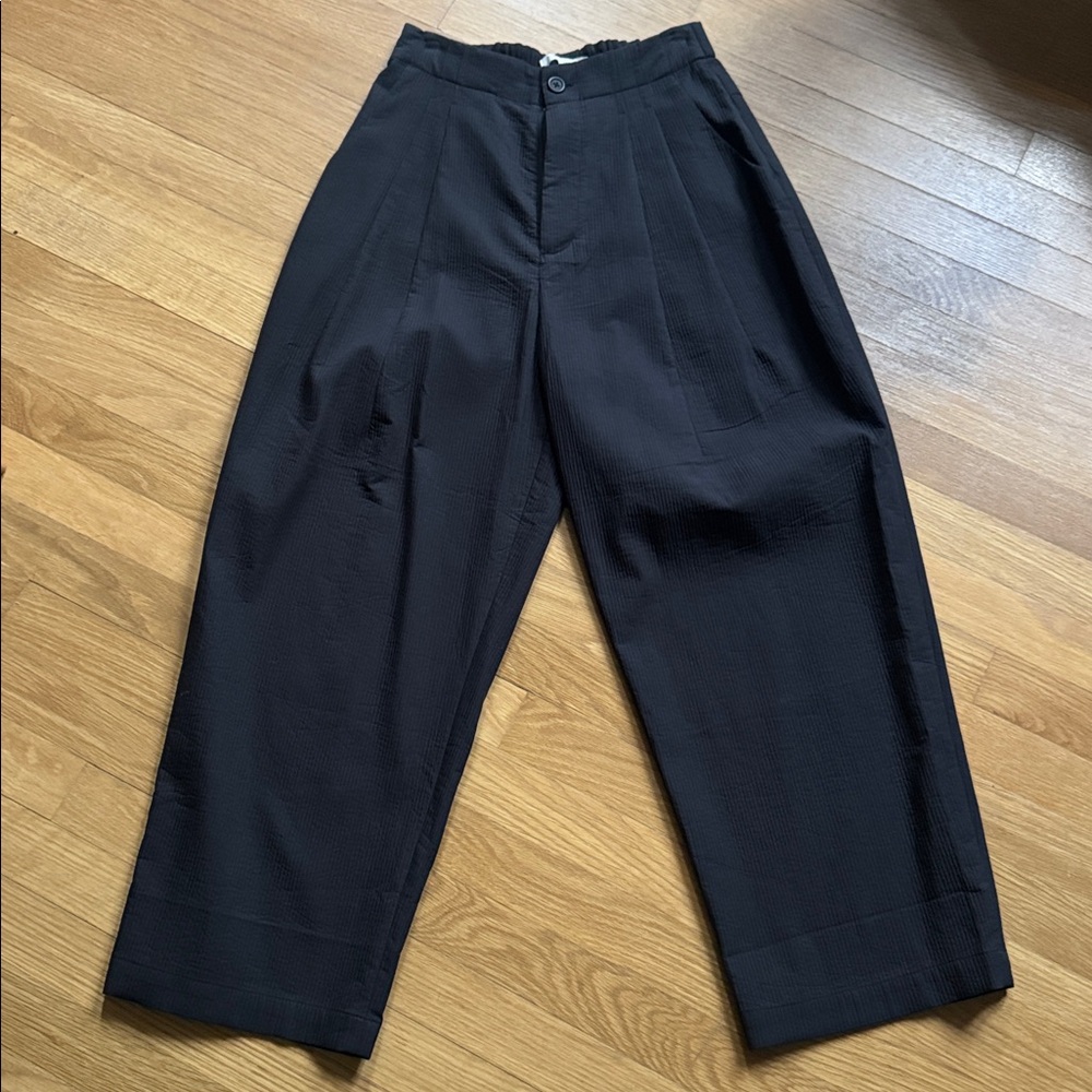 7115 by Szeki Black Wide-Leg Pants (NWOT) pinstripe texture trouser XS/26 waist